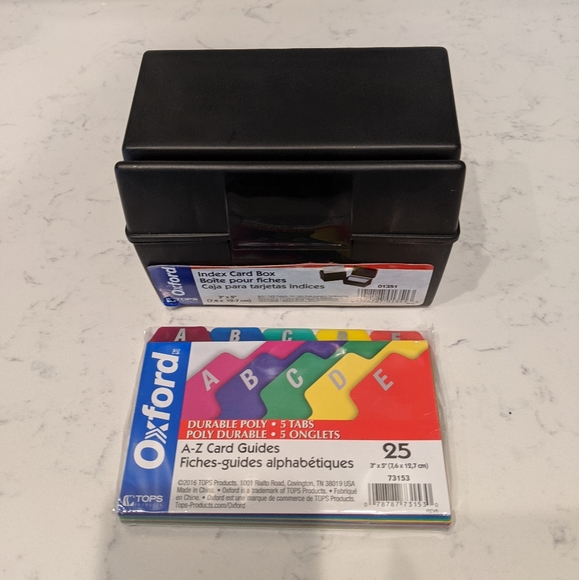 NEW Black Oxford Plastic Index Card File Box with Poly A-Z Index Card Guides - Picture 2 of 8